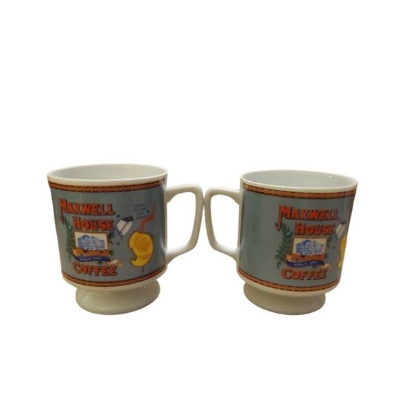 VTG Maxwell House Coffee Footed Mugs Small Cups (2) Barista Breakfast Brunch - Picture 2 of 5